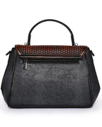 Vintage Noir Satchel – Floral Embossed Leather Flap | Classic Chestnut