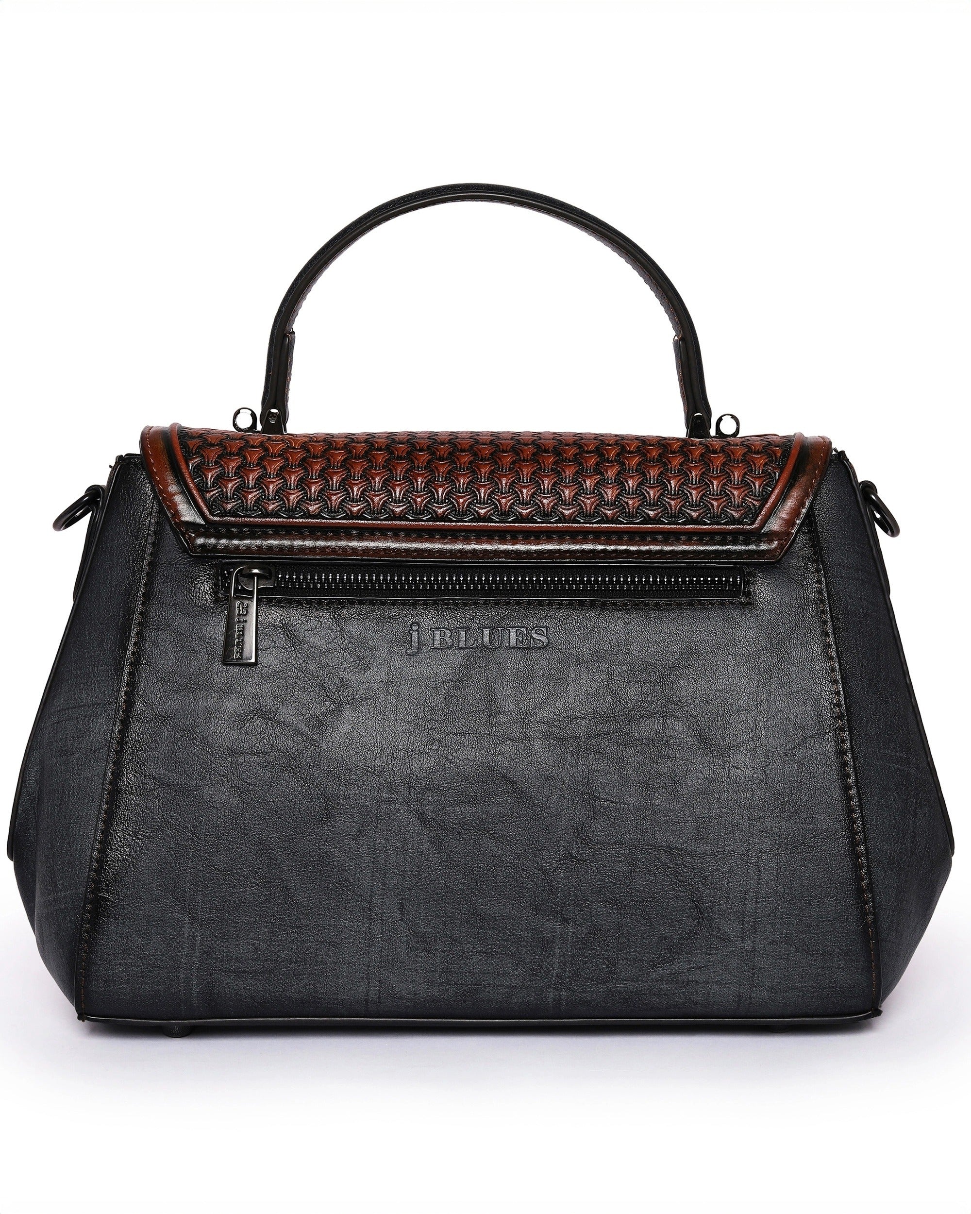 Vintage Noir Satchel – Floral Embossed Leather Flap | Classic Chestnut