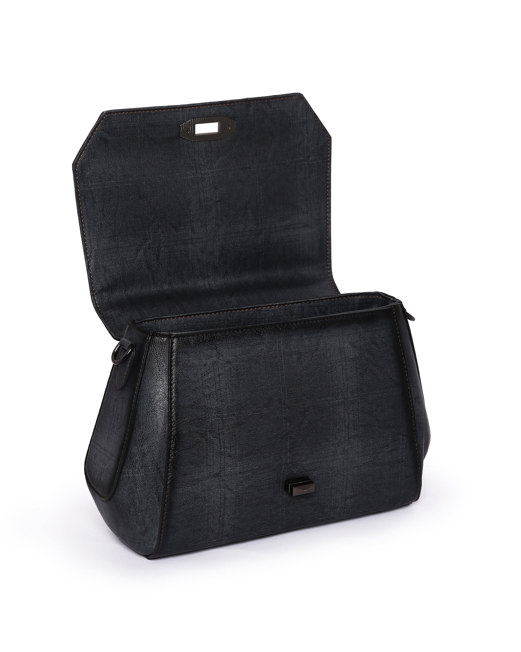 Vintage Noir Satchel – Floral Embossed Leather Flap | Classic Chestnut