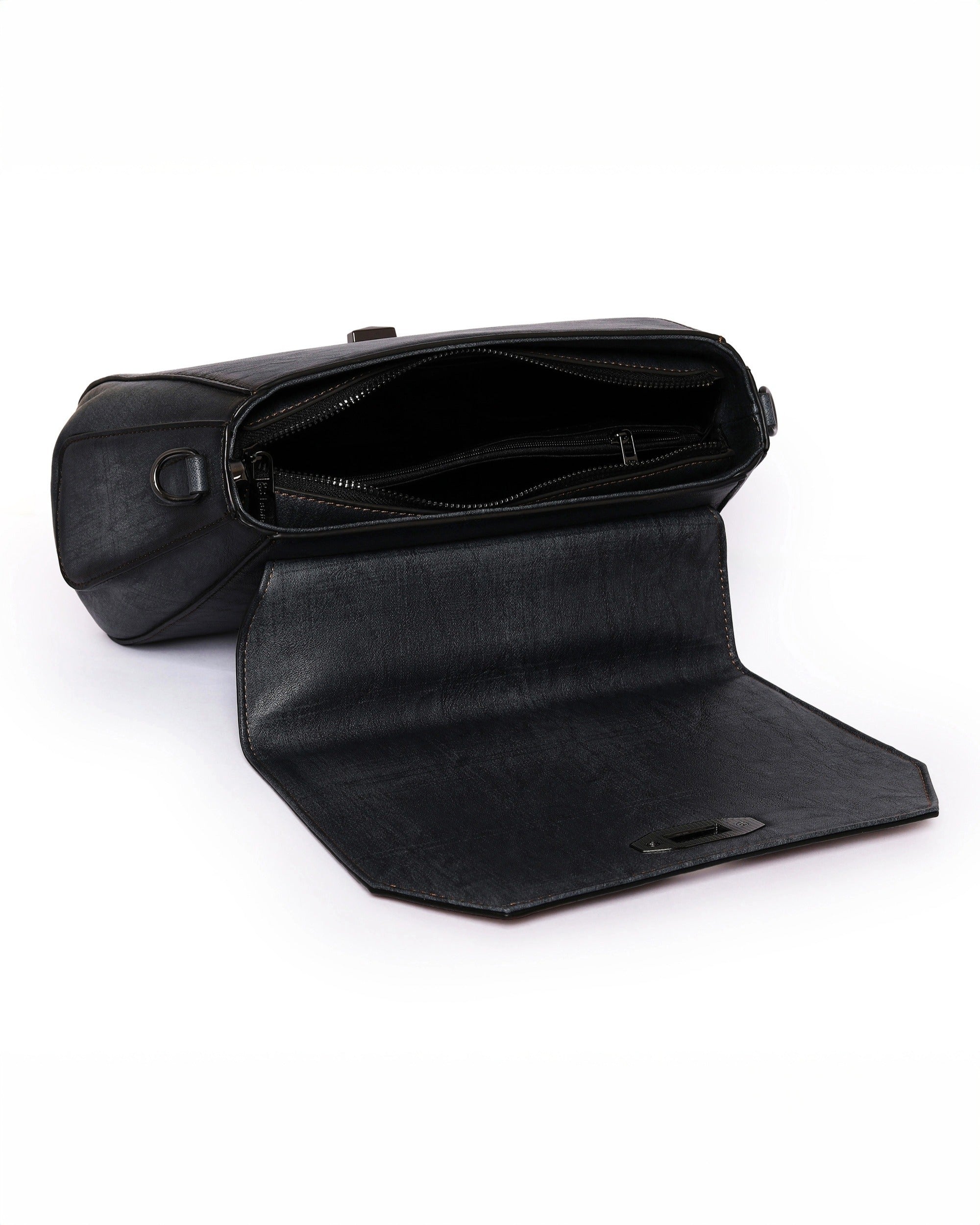 Vintage Noir Satchel – Floral Embossed Leather Flap | Classic Chestnut