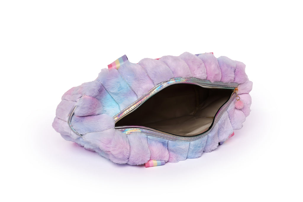Pastel Rainbow Plush Duffel Handbag – Soft, Stylish & Spacious