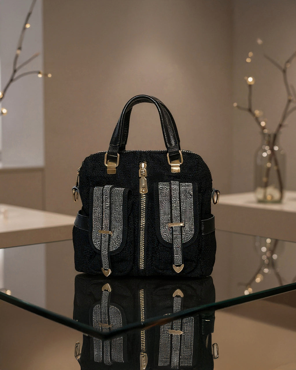 Glamorous Sequin & Rhinestone Convertible Backpack | Dazzling Midnight