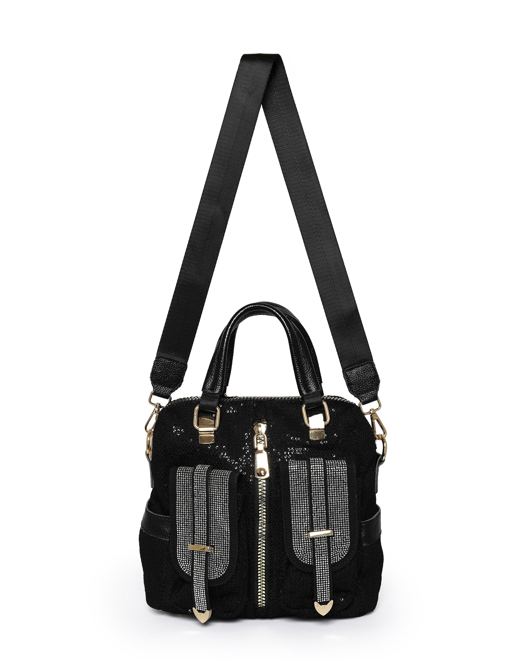 Glamorous Sequin & Rhinestone Convertible Backpack | Dazzling Midnight