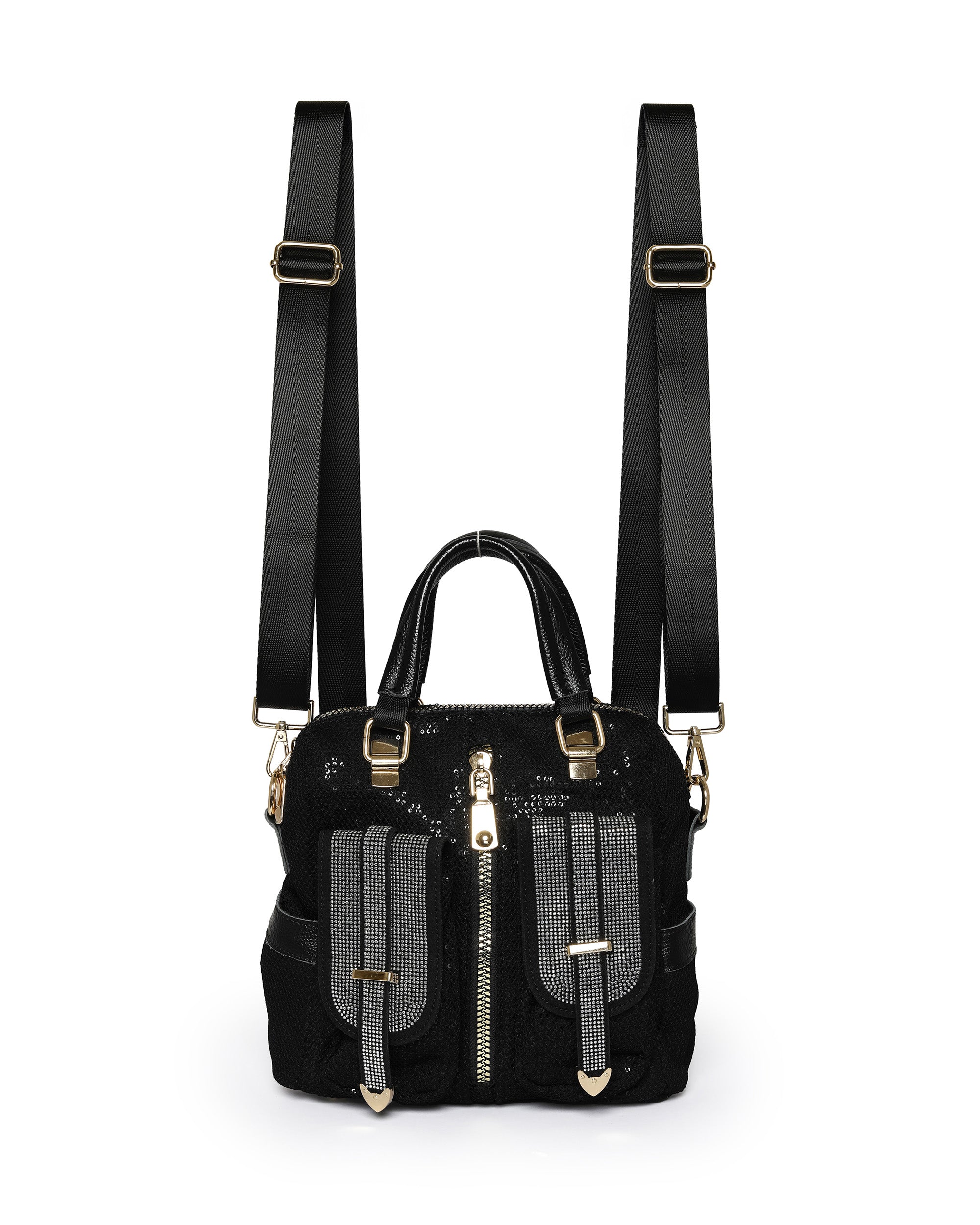 Glamorous Sequin & Rhinestone Convertible Backpack | Dazzling Midnight