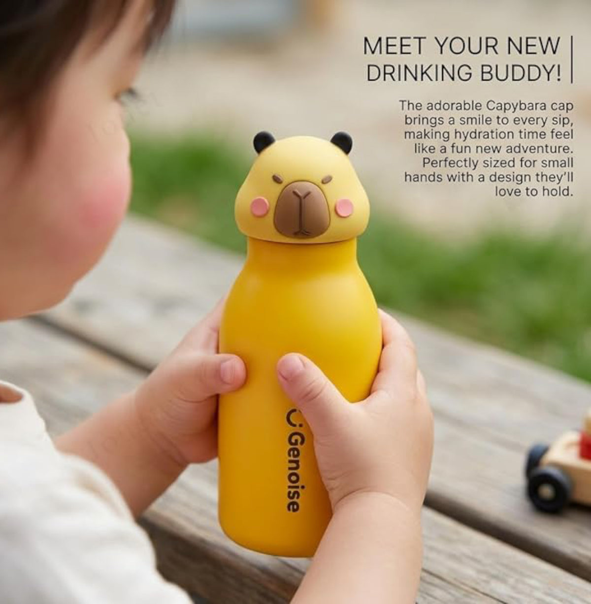 Kids Stainless Steel Insulated 450ml Water Bottle - Capybara Lid