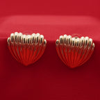 Anti Tarnish Ribbed Heart Shell Stud Earrings