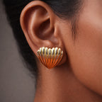 Anti Tarnish Ribbed Heart Shell Stud Earrings