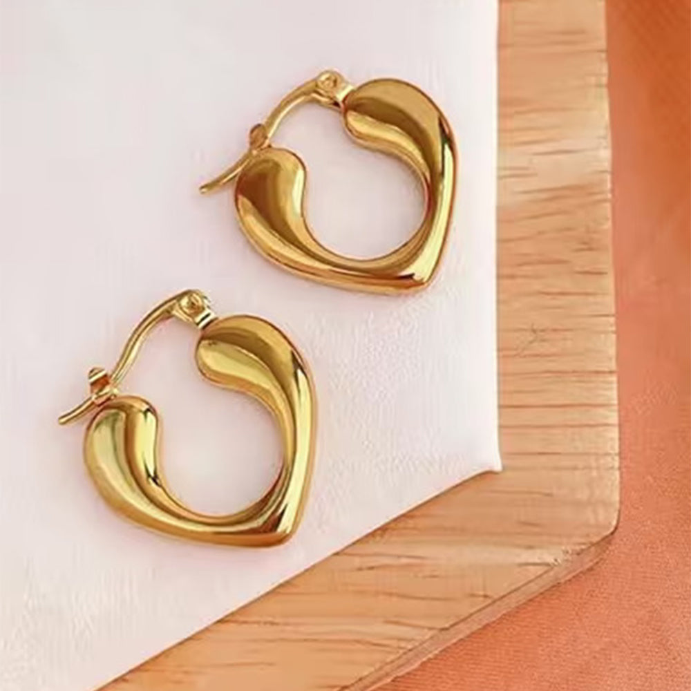 Anti Tarnish Sculptural Heart Hoop Earrings