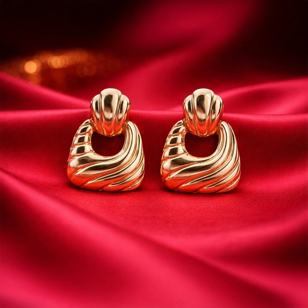 Anti Tarnish Textured Drop Stud Earrings