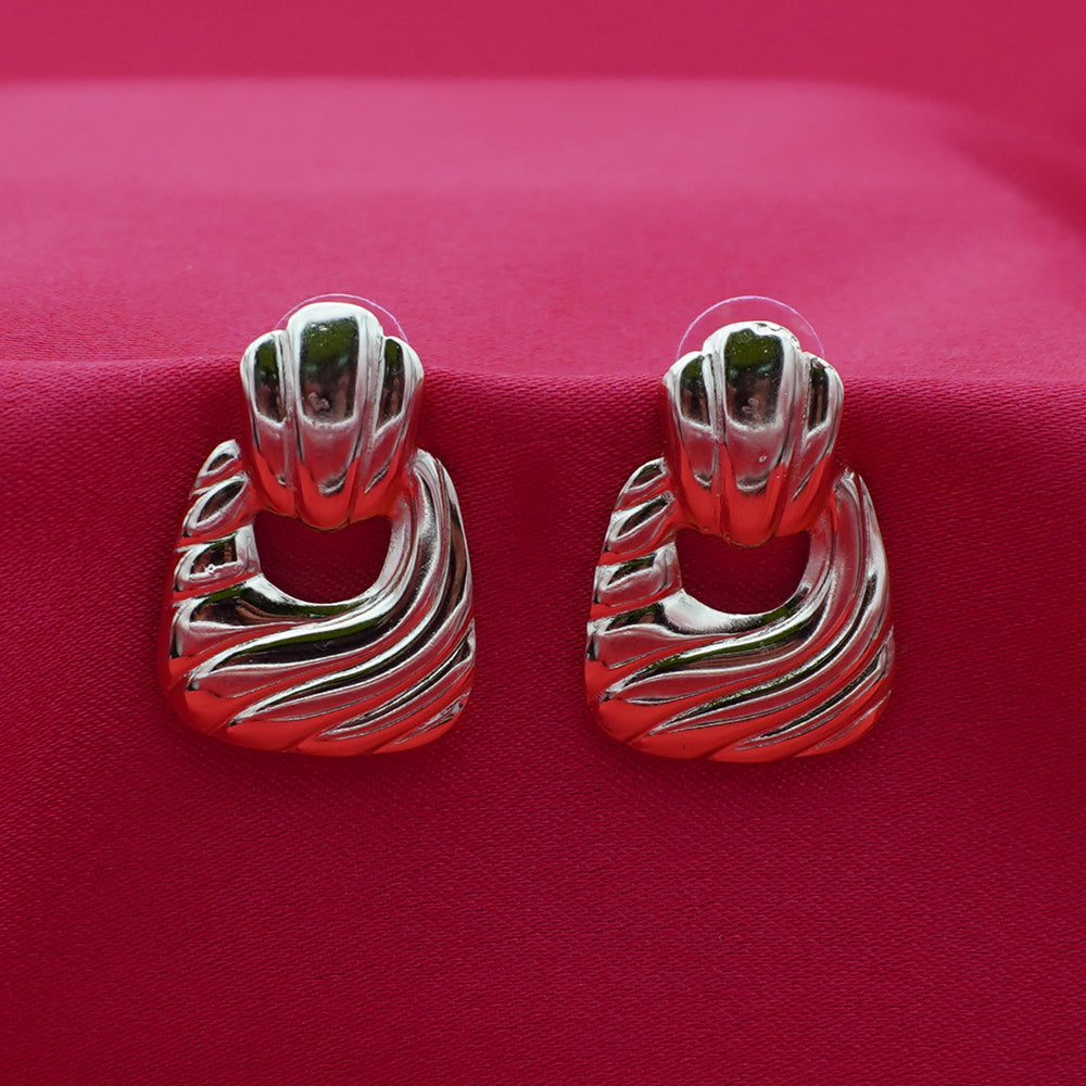 Anti Tarnish Textured Drop Stud Earrings