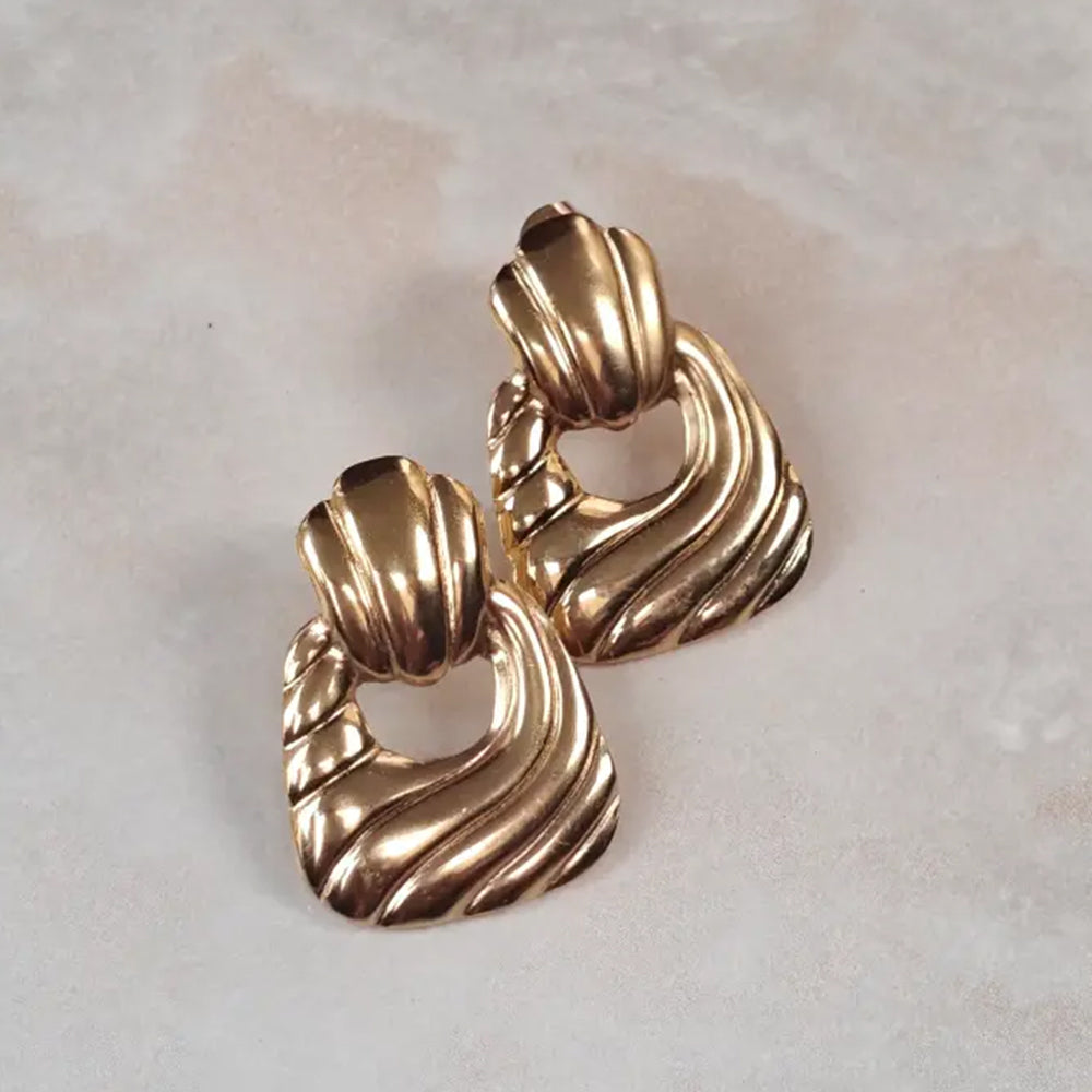 Anti Tarnish Textured Drop Stud Earrings