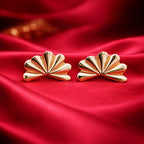 Anti Tarnish Textured Fan Shell Stud Earrings