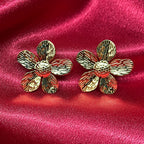 Anti Tarnish Textured Floral Stud Earrings