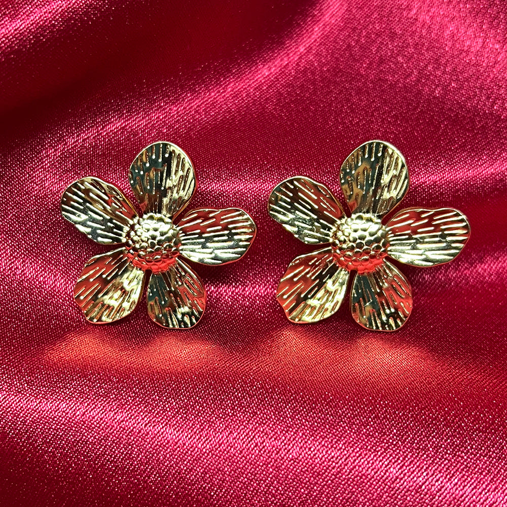 Anti Tarnish Textured Floral Stud Earrings
