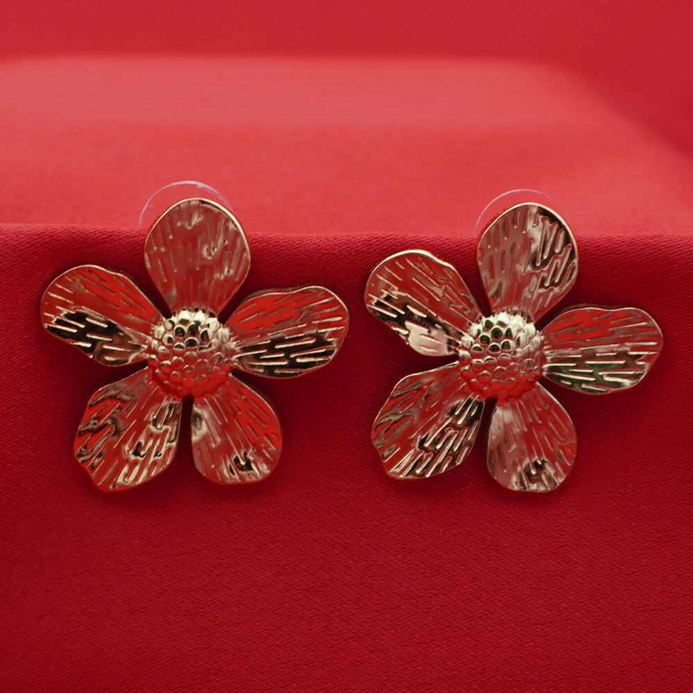 Anti Tarnish Textured Floral Stud Earrings