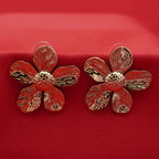 Anti Tarnish Textured Floral Stud Earrings