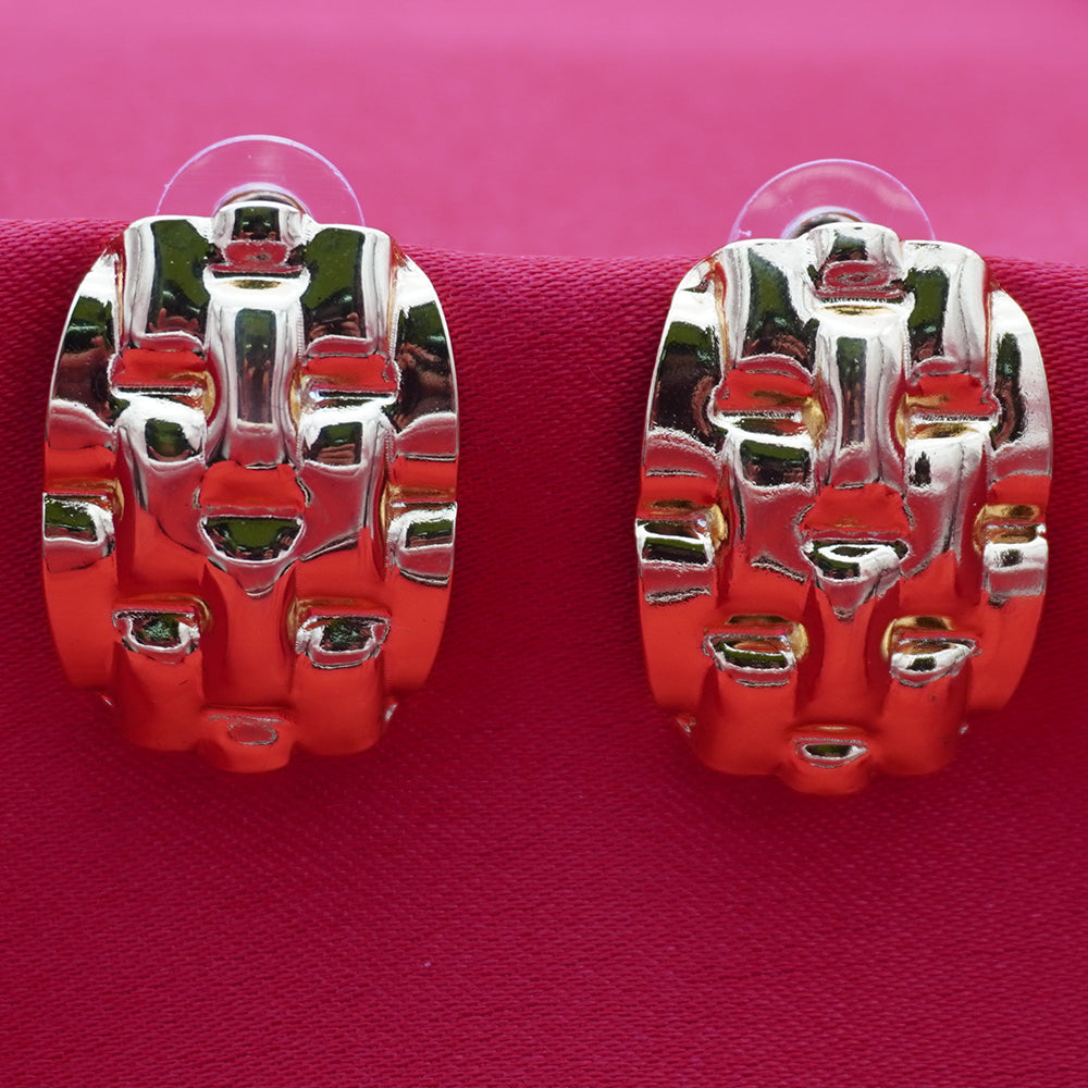 Anti Tarnish Textured Hoop Stud Earrings