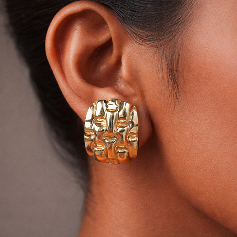 Anti Tarnish Textured Hoop Stud Earrings