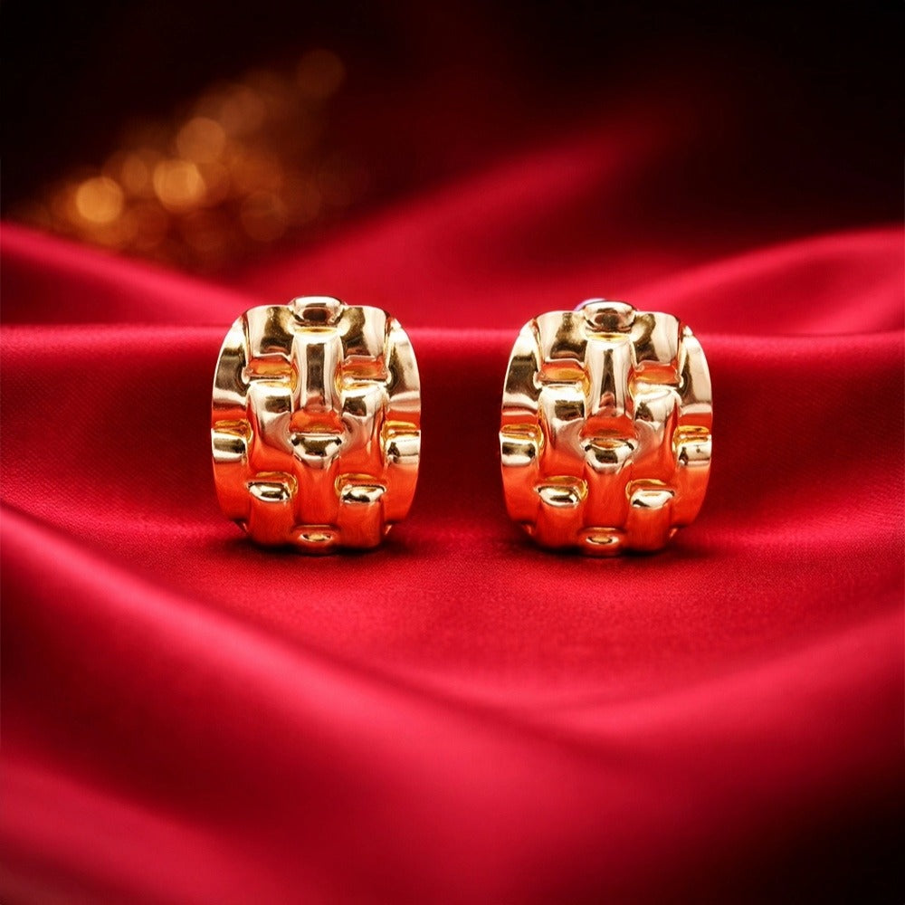 Anti Tarnish Textured Hoop Stud Earrings