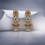Antique Gold Floral Kundan Drop Earrings