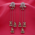 Antique Gold Mirror Pearl White Stud Chain Jhumka Earrings –  Mini Jhumkas with Pearl Drop