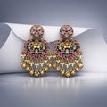 Antique Gold Multicolor Kundan Chandbali Earrings – Pearl Strands & Coin Danglers