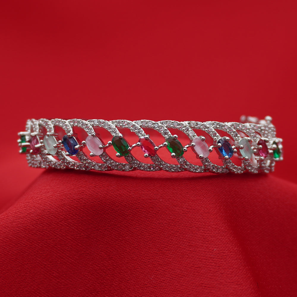 Arched Openwork Silver-Tone Multicolor Bracelet (Free Size)