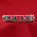 Arched Openwork Silver-Tone Multicolor Bracelet (Free Size)
