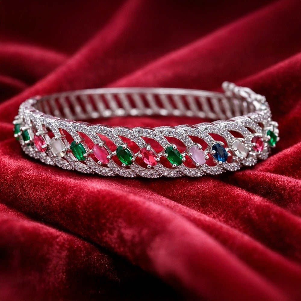 Arched Openwork Silver-Tone Multicolor Bracelet (Free Size)