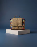 Nomad Luxe – Woven Tan Satchel with Gold Accents