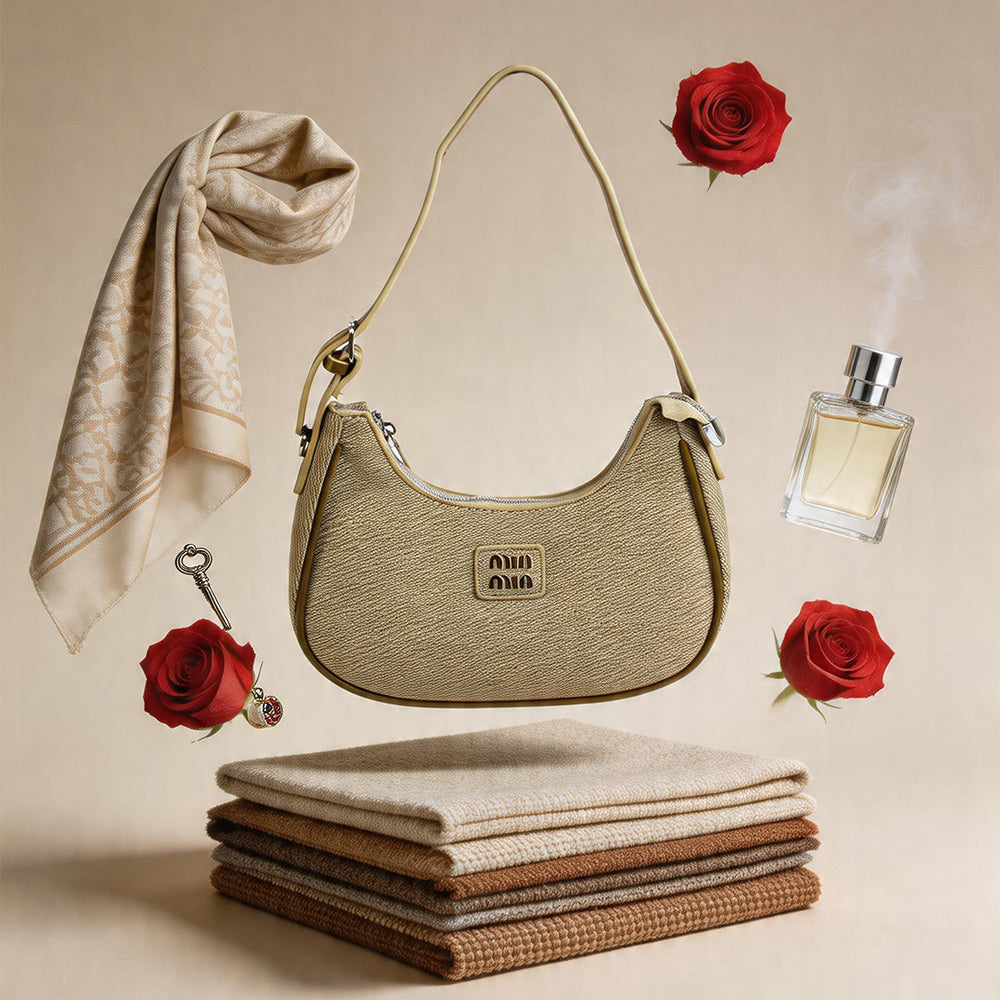 Beige mini shoulder bag for women with minimalist Korean-inspired design