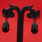 Black Butterfly Drop Earrings with Onyx Pearl