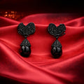 Black Butterfly Drop Earrings with Onyx Pearl