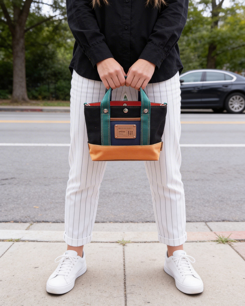 Black and Yellow Colorblock Canvas Tote Bag – Trendy Durable Shoulder Bag for Everyday Use