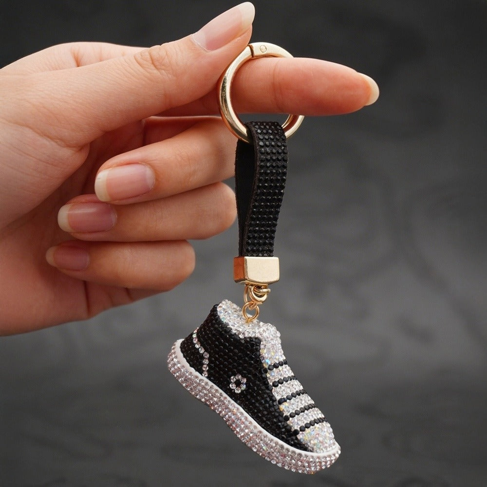 Rhinestone Studded Keychain Charm - Black Sneaker