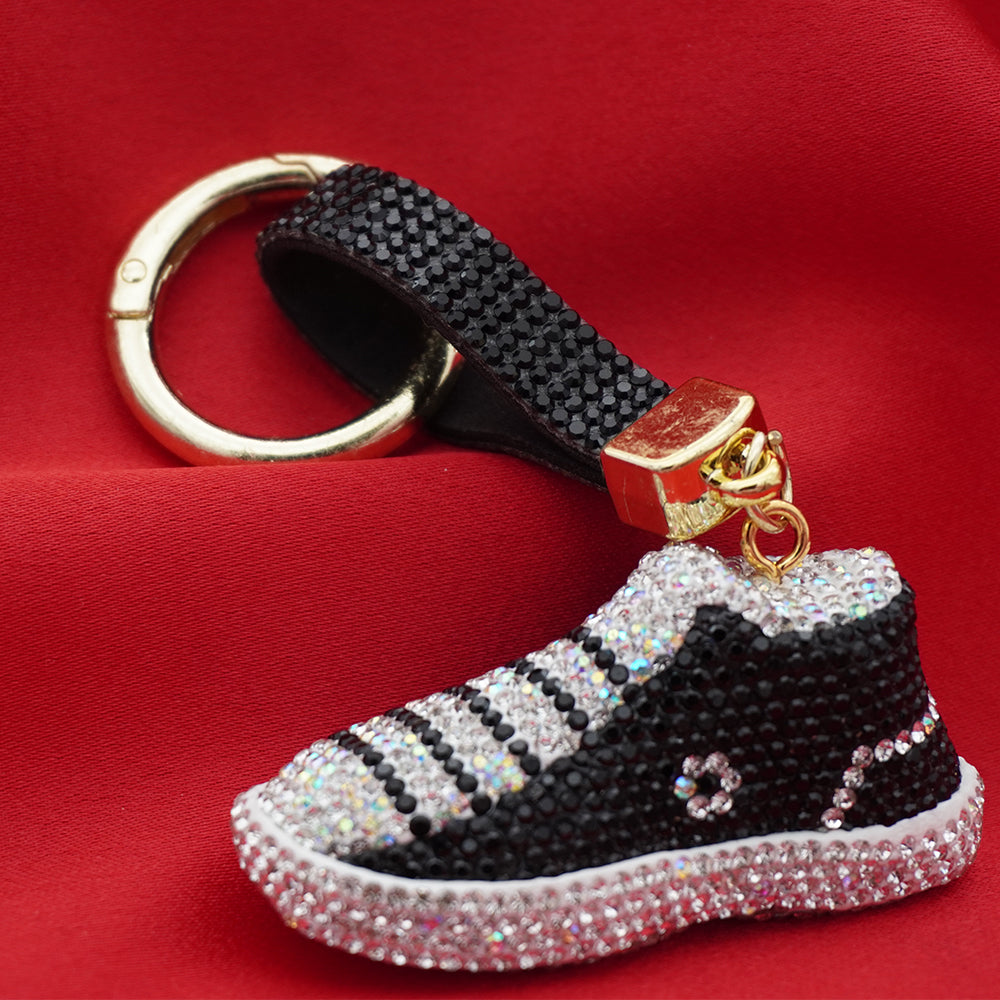 Rhinestone Studded Keychain Charm - Black Sneaker