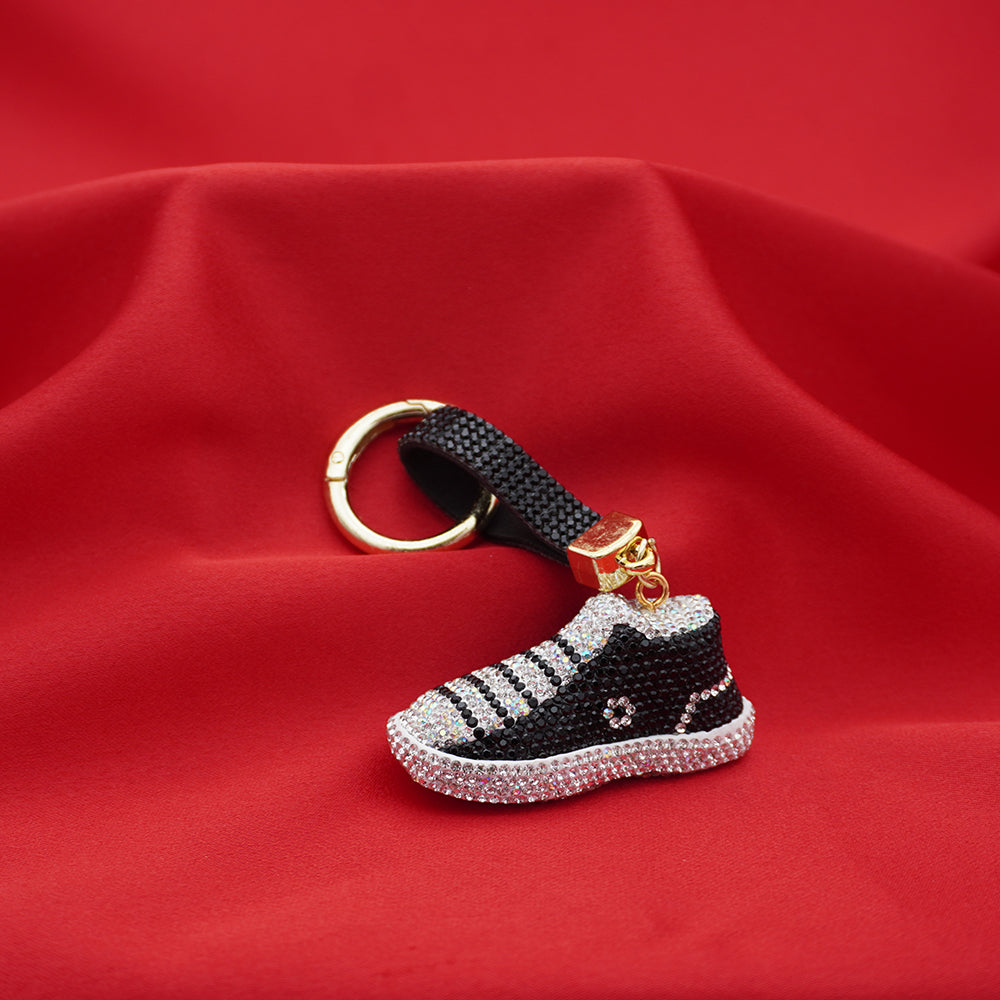 Rhinestone Studded Keychain Charm - Black Sneaker
