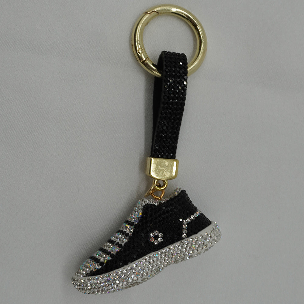 Rhinestone Studded Keychain Charm - Black Sneaker