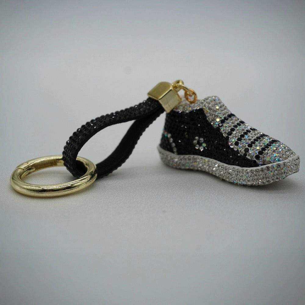 Rhinestone Studded Keychain Charm - Black Sneaker