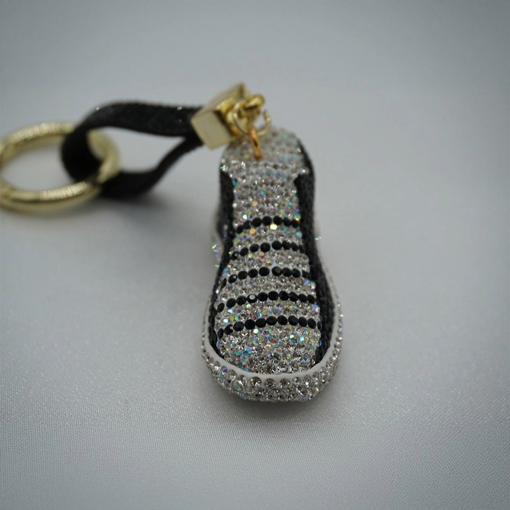 Rhinestone Studded Keychain Charm - Black Sneaker