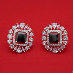 Rose Gold Square Halo Stud Earrings - Black Square