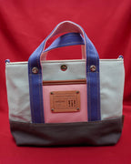 Blue and Grey Colorblock Canvas Tote Bag – Trendy Durable Shoulder Bag for Everyday Use