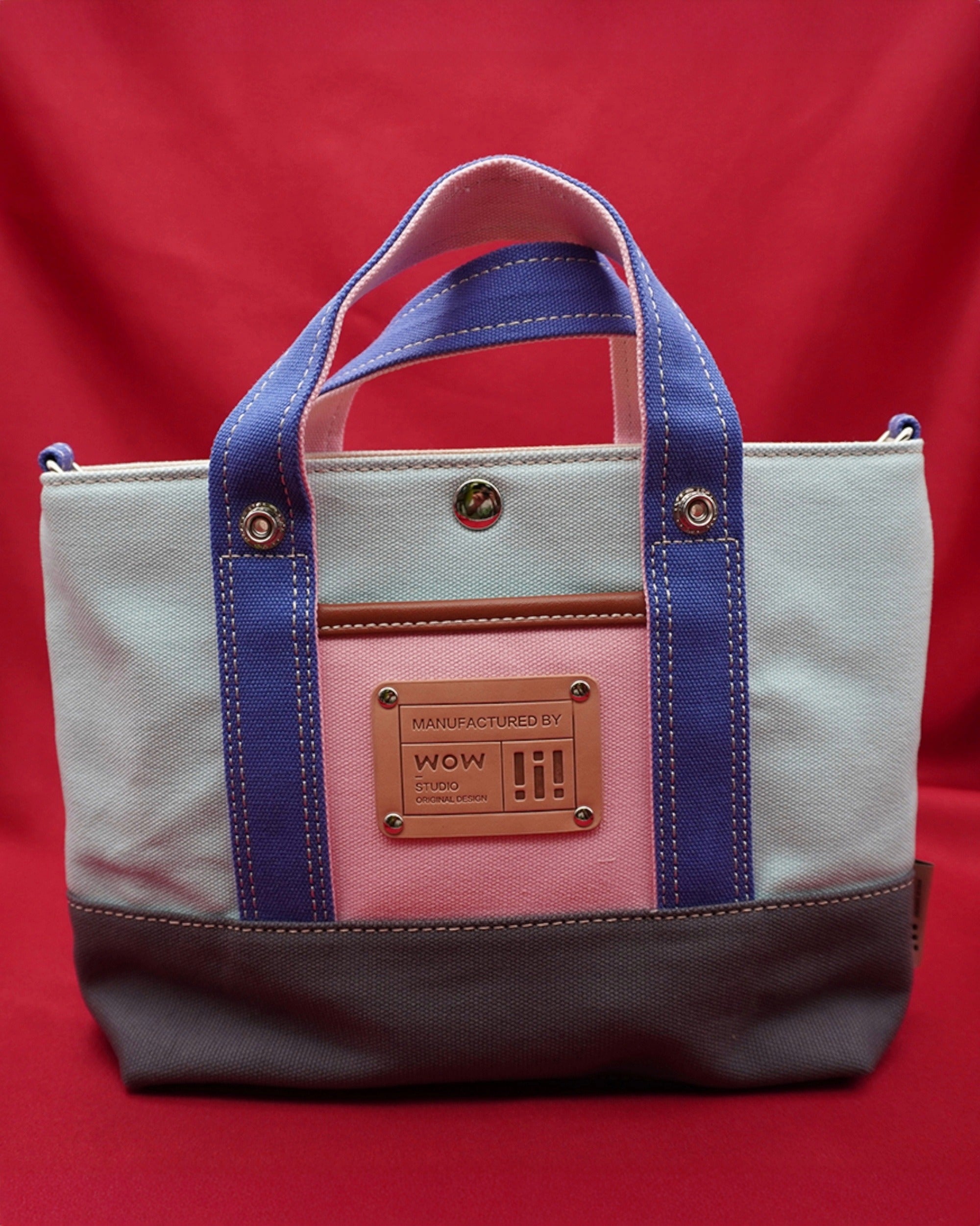 Blue and Grey Colorblock Canvas Tote Bag – Trendy Durable Shoulder Bag for Everyday Use