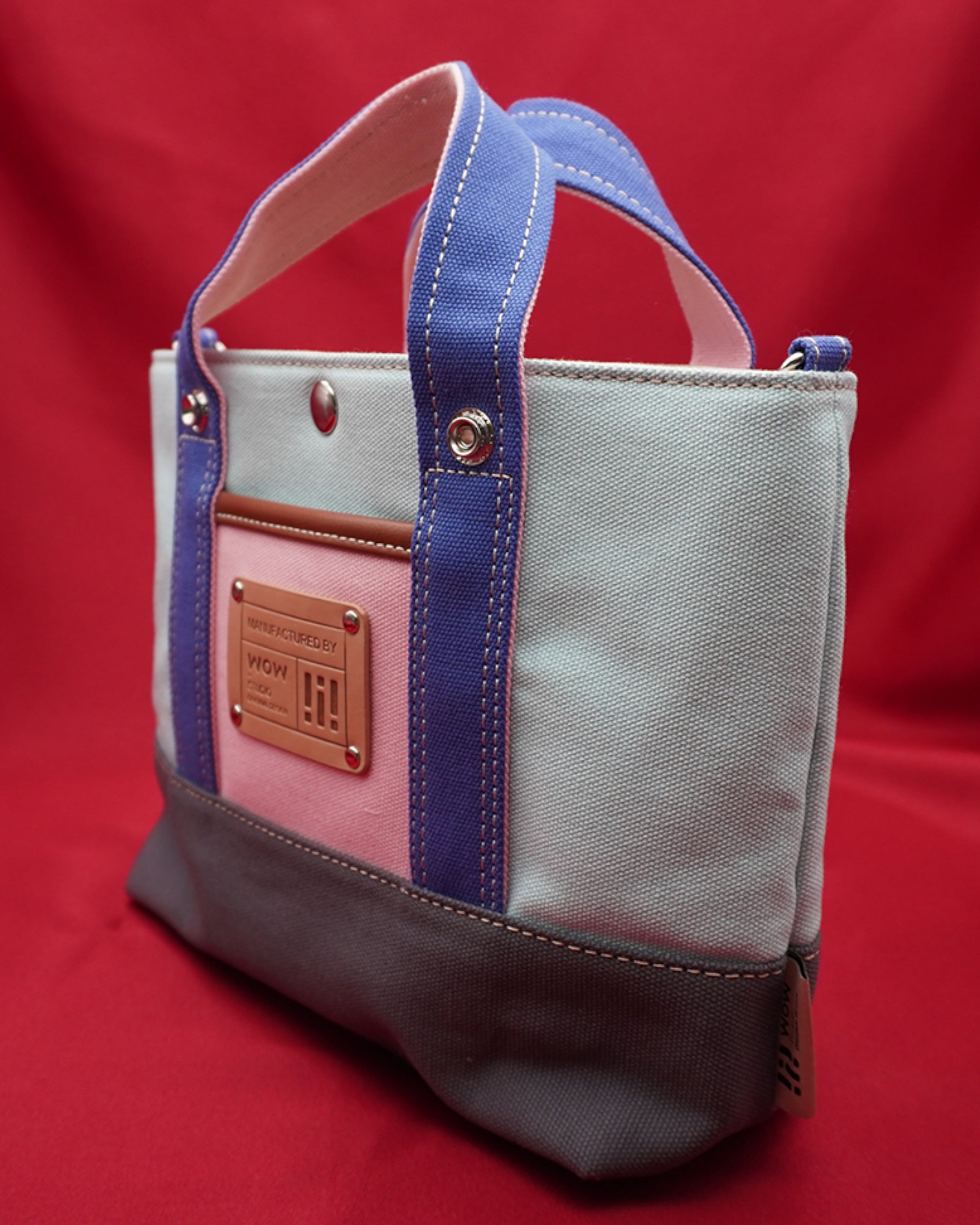 Blue and Grey Colorblock Canvas Tote Bag – Trendy Durable Shoulder Bag for Everyday Use