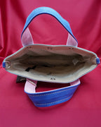 Blue and Grey Colorblock Canvas Tote Bag – Trendy Durable Shoulder Bag for Everyday Use