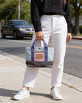 Blue and Grey Colorblock Canvas Tote Bag – Trendy Durable Shoulder Bag for Everyday Use
