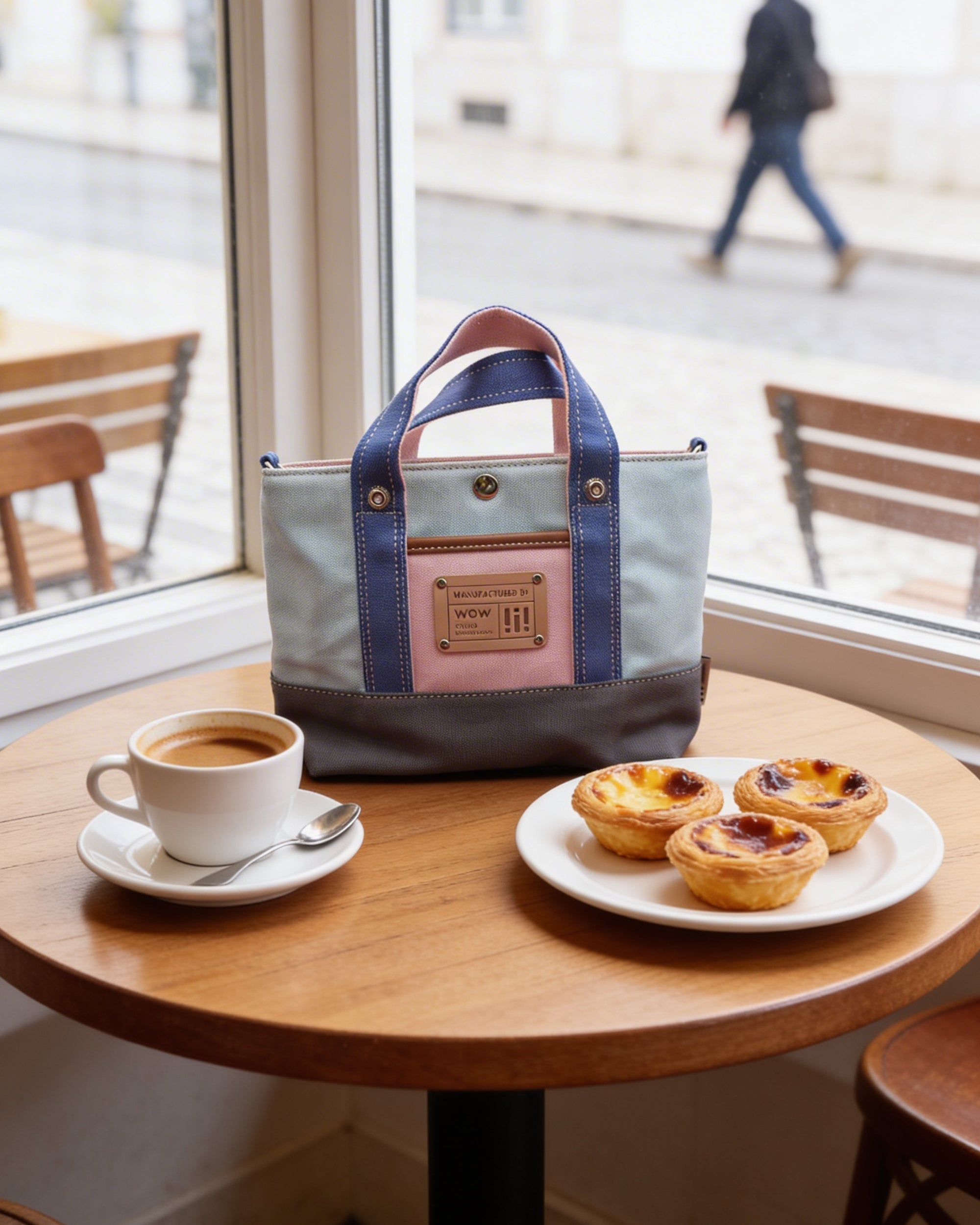 Blue and Grey Colorblock Canvas Tote Bag – Trendy Durable Shoulder Bag for Everyday Use