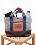 Blue and Grey Colorblock Canvas Tote Bag – Trendy Durable Shoulder Bag for Everyday Use