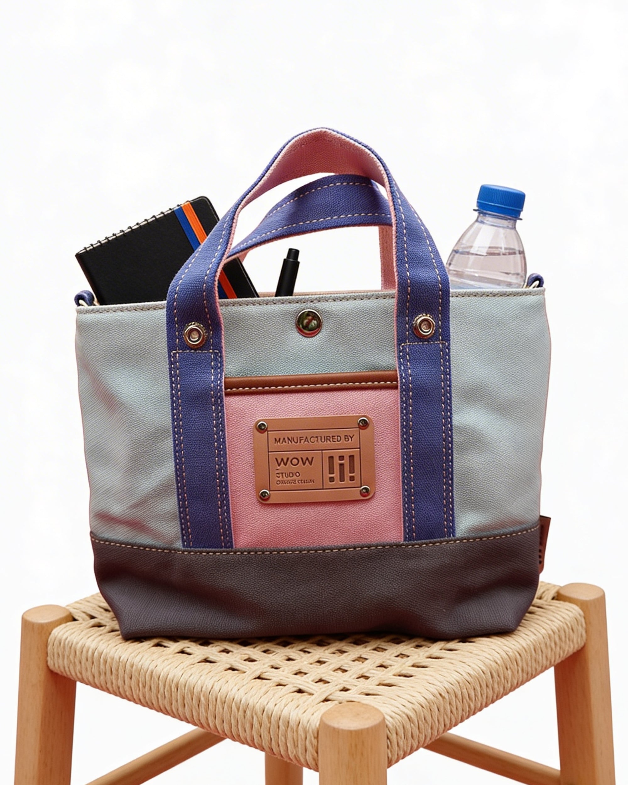 Blue and Grey Colorblock Canvas Tote Bag – Trendy Durable Shoulder Bag for Everyday Use