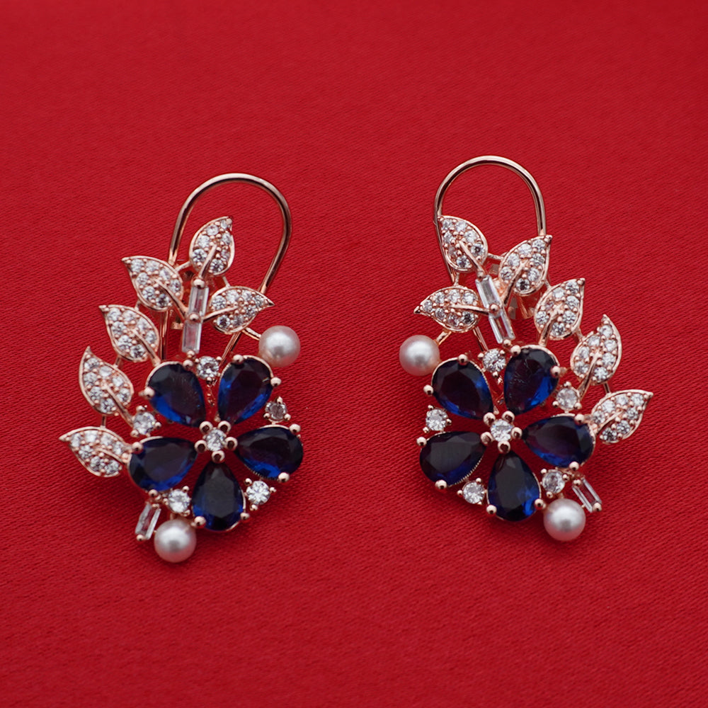 Blue Floral Crystal - Leaf Drop Earrings